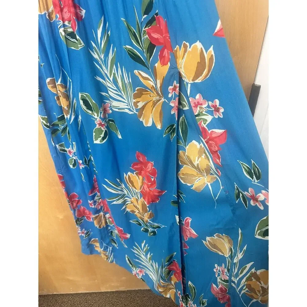Patrons of Peace Blue Floral Front Slit Skirt Maxi Pleated Elastic Size Small